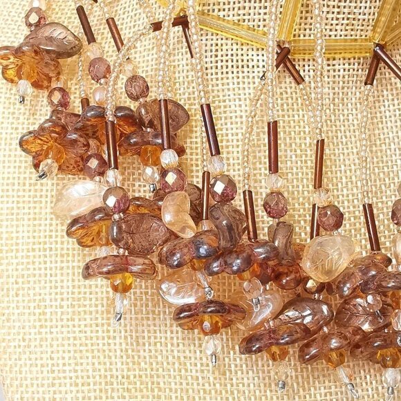CZECH Amber glass flower cascade choker necklace collier - Picture 2 of 8